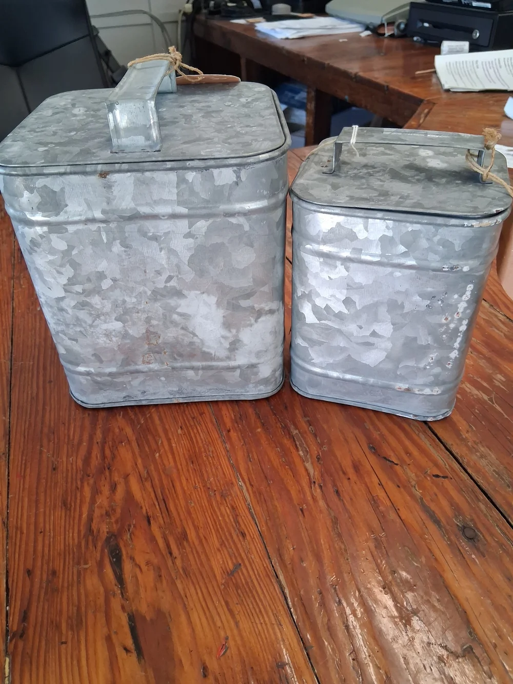 Galvanized Metal Square Lidded Storage Canisters - Set of 2